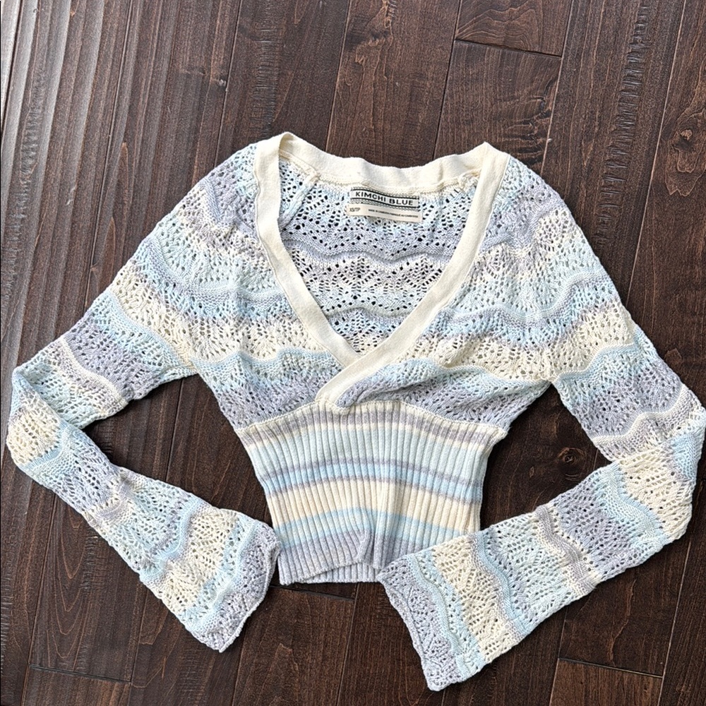 Urban Outfitters Blue and Cream Knit Sweater